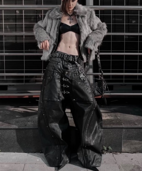 ジーンズ 「RICH」Mock Double Waist Wide Leg Pants / 「リッチ」モックダブルウエストワイドデニムパンツ