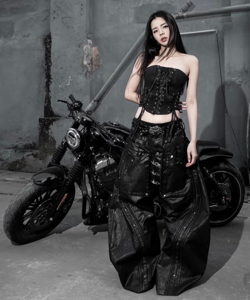 ジーンズ 「RICH」Mock Double Waist Wide Leg Pants / 「リッチ」モックダブルウエストワイドデニムパンツ