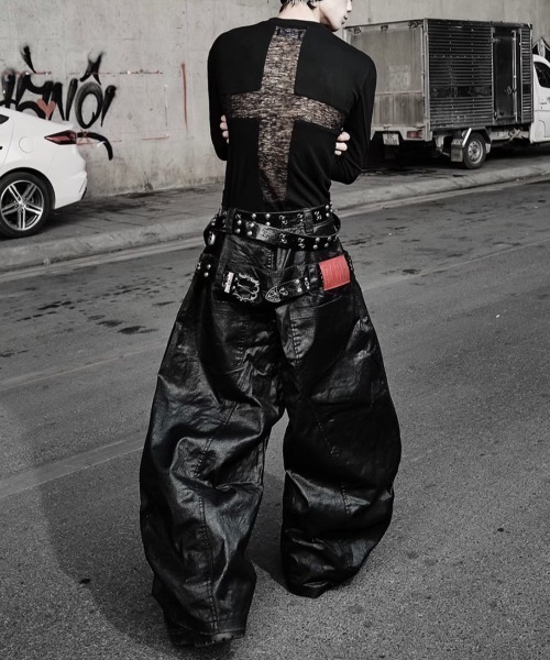 ジーンズ 「RICH」Mock Double Waist Wide Leg Pants / 「リッチ」モックダブルウエストワイドデニムパンツ