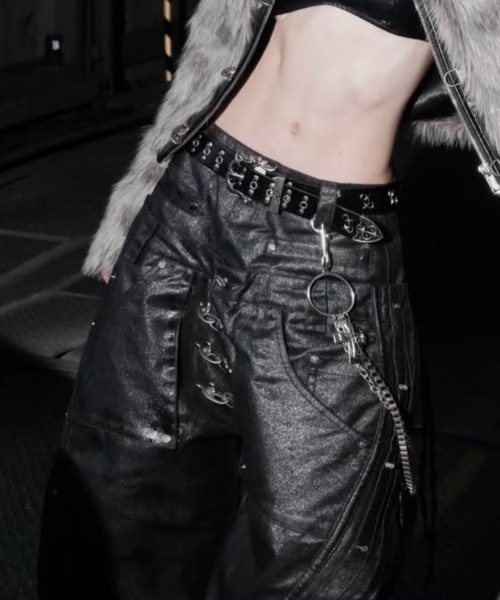 ジーンズ 「RICH」Mock Double Waist Wide Leg Pants / 「リッチ」モックダブルウエストワイドデニムパンツ