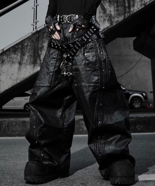 ジーンズ 「RICH」Mock Double Waist Wide Leg Pants / 「リッチ」モックダブルウエストワイドデニムパンツ