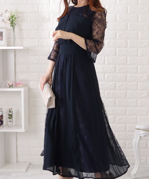 「Lace Ladies」 長袖ワンピース L ブルーグレー レディース_画像6