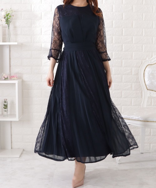 「Lace Ladies」 長袖ワンピース L ブルーグレー レディース_画像7