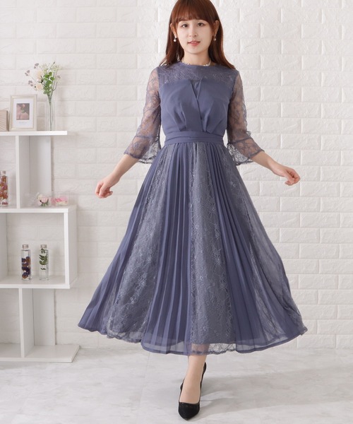 「Lace Ladies」 長袖ワンピース L ブルーグレー レディース_画像9