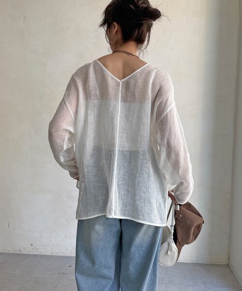 ブラウス シャツ 「WEB限定」リネンカラミメッシュプルオーバー レディースの画像