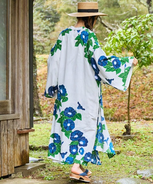 着物カーディガン 羽織 花柄 総柄 ロング ガウン 綿 和モード カヤ uvカット カーディガン 「カヤ」容花（かおばな）着物風UV羽織