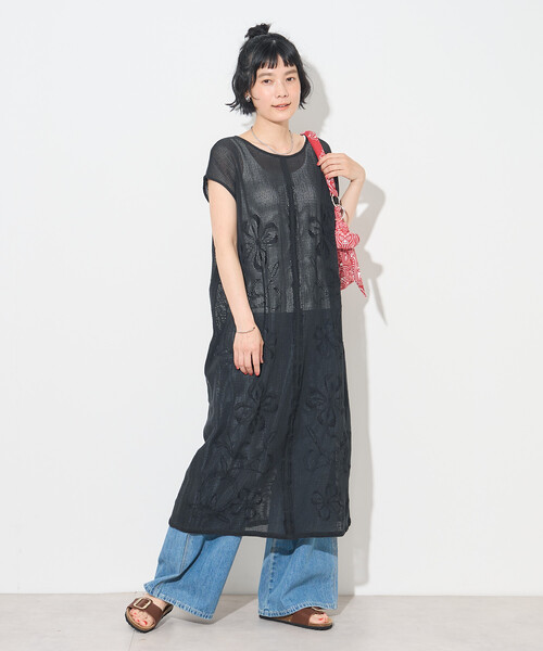 お袖付きメッシュワンピース　見本 FREAK'S STORE（フリークスストア） ワンピース 夏 インド メッシュ