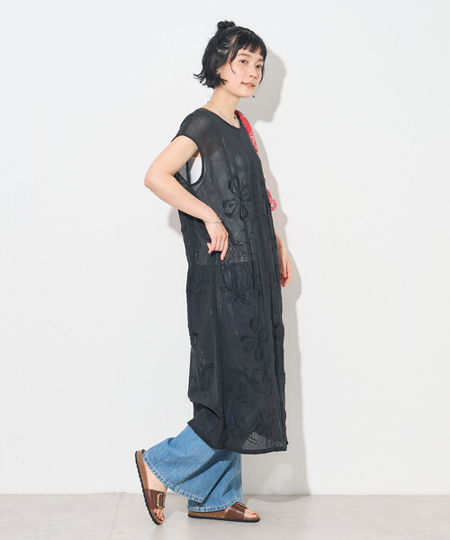 プリント メッシュ ワンピース FREAK'S STORE（フリークスストア） ワンピース 夏 インド メッシュ