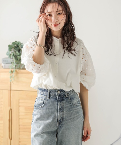 「SUGAR BISKET」 半袖ブラウス フリー ホワイト レディース_画像5