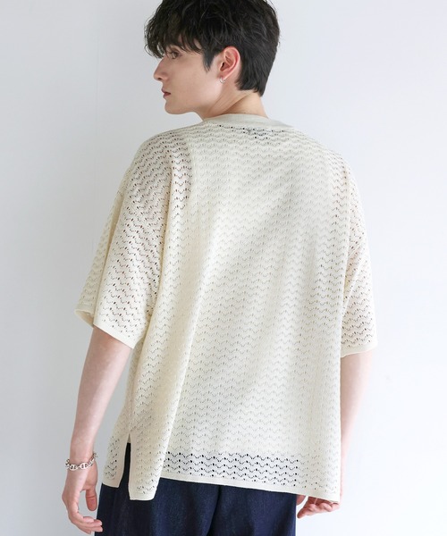 美品　バレンシアガ 半袖ニットセーター サマーニット セーター ニット 透かし編み半袖ヘンリーネックニット