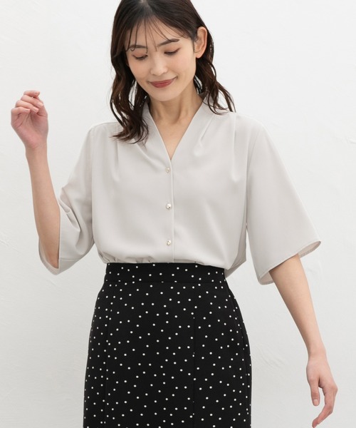 「Honeys」 半袖ブラウス L グレイッシュベージュ レディース_画像9