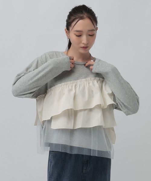 LEPSIM（レプシィム） tシャツ 長袖異素材フリルドッキング 1080847