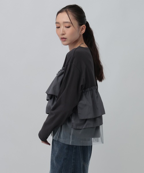 LEPSIM（レプシィム） tシャツ 長袖異素材フリルドッキング 1080847