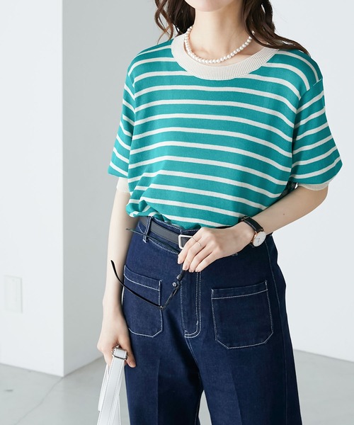 BONLECILL（ボンルシール） ニット セーター ボーダー 半袖ニットプル