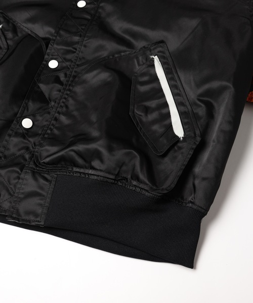 DISCOVERED ブラック MA-1ジャケット DISCOVERED ma1 ma-1 CROCHET SLEEVE MA-1 メンズ レディース