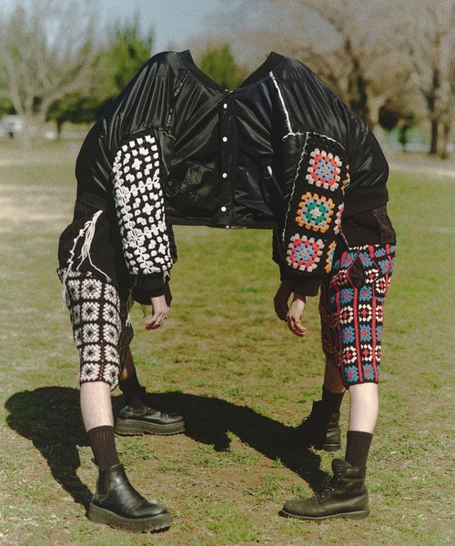 DISCOVERED ブラック MA-1ジャケット DISCOVERED ma1 ma-1 CROCHET SLEEVE MA-1 メンズ レディース
