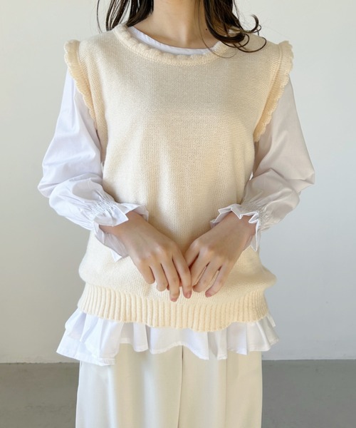 ロージーモンスター　スカラップポケットダブルジップベスト　イエロー　中綿ジレ ロージーモンスター スカラップポケットダブルジップベスト イエロー