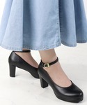 パンプス ラウンドトゥ6.5cmチャンキーヒー...の詳細画像1