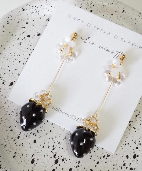 CERCA ピアス jolie minette/ゆらゆら いちご モチーフ ゴールド