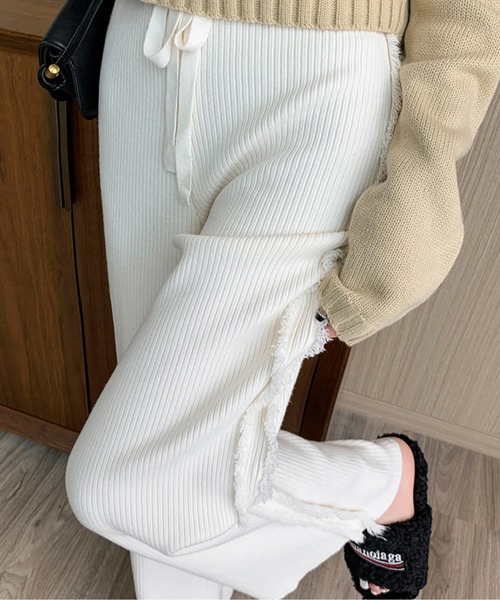 ROOP TOKYO パンツ フリンジラインニットパンツ レディース