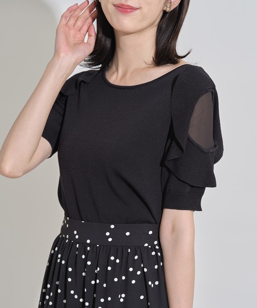フリル切り替えニット tocco closet（トッコ クローゼット） ニット フリル付きシフォン