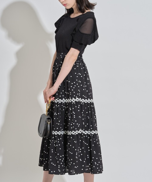 トップス フォクシー シフォンシェイド ニット プルオーバー 切替 七分