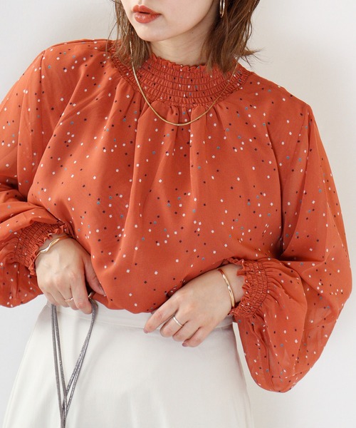 ブラウス シャツ BRODIAEA スモック刺繍シフォンブラウス レディース ブローディア BRODIAEA スモック刺繍シフォンブラウス （ピンク