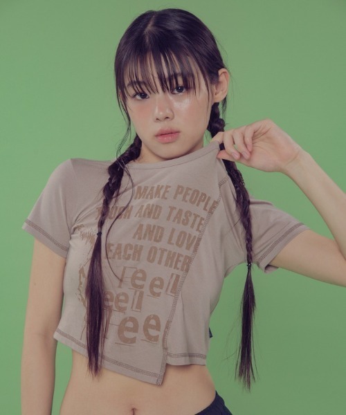 tシャツ A'GEM/9 × .kom 「 FANCY CLUB/ファンシークラブ」 EACH OTHER UNBALANCE CROP TEE/アン