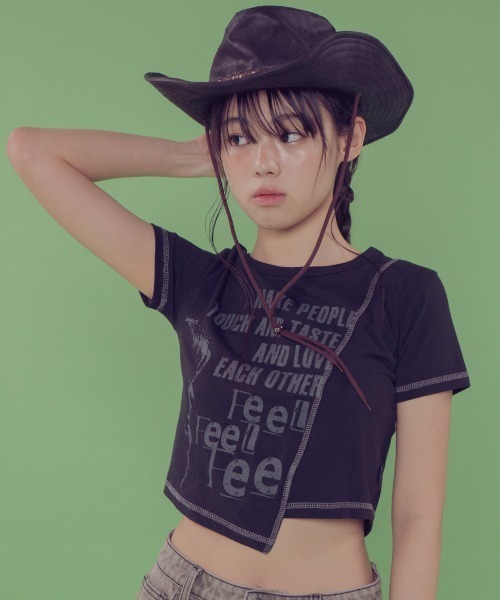 tシャツ A'GEM/9 × .kom 「 FANCY CLUB/ファンシークラブ」 EACH OTHER UNBALANCE CROP TEE/アン FANCY CLUB tシャツ A'GEM/9 × .kom 「 CLUB/ファンシークラブ