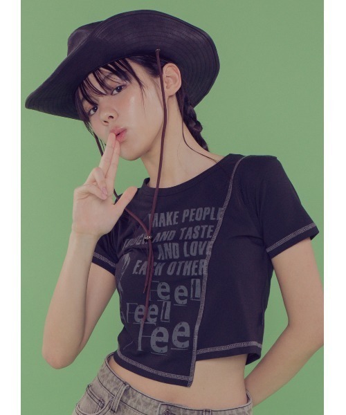 tシャツ A'GEM/9 × .kom 「 FANCY CLUB/ファンシークラブ」 EACH OTHER UNBALANCE CROP TEE/アン A'GEM/9 × .kom 『 FANCY CLUB/ファンシークラブ』 EACH OTHER