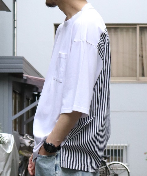 【THOM BROWNE】クルーネック ストライプ Tシャツ＊関税/送料込 Starting Over tシャツ striped shirt switching T-shirt
