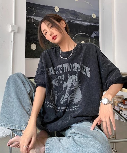DIAVEL tシャツ ヴィンテージライクグラフィックTシャツ / オーバー
