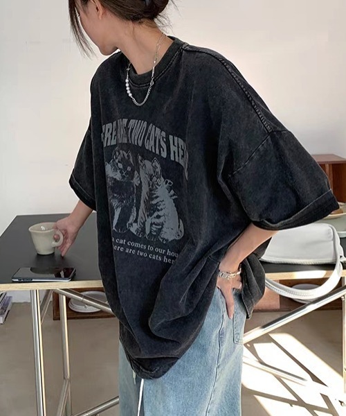 DIAVEL tシャツ ヴィンテージライクグラフィックTシャツ / オーバー