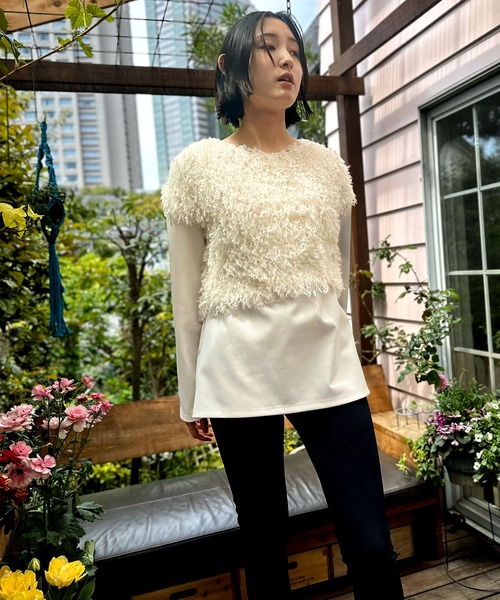 ニット セーター フェザーニットレイヤードロングTEE レディース