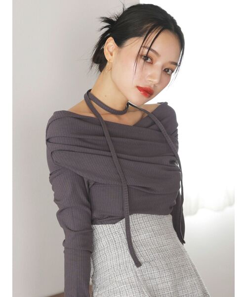 超激安 dazzlin チョーカー付きオフショルドレープ長袖トップス tシャツ トップス