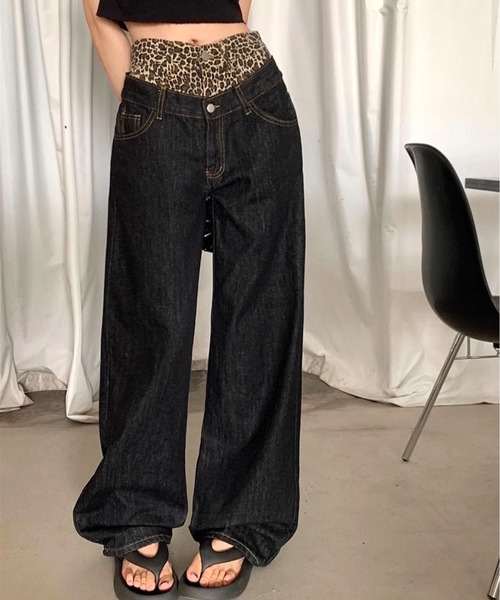 CANVAS+ ジーンズ デニム デニムパンツ 「CANVAS+」レオパード柄ダブル