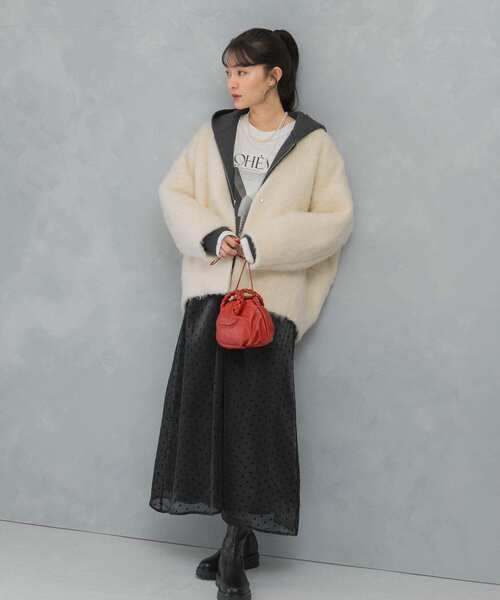 ジャケット ノーカラージャケット モヘア混シャギーミドル