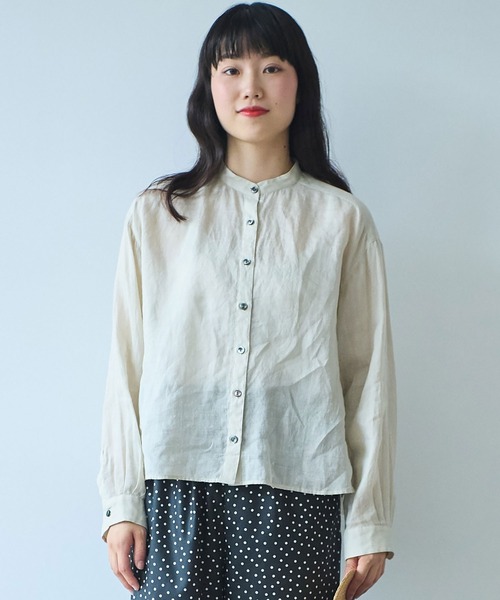 bulle de savon - T/W Pleats　ブラウス △100/2ブロード 三角衿shirt（シャツ/ブラウス）｜bulle de