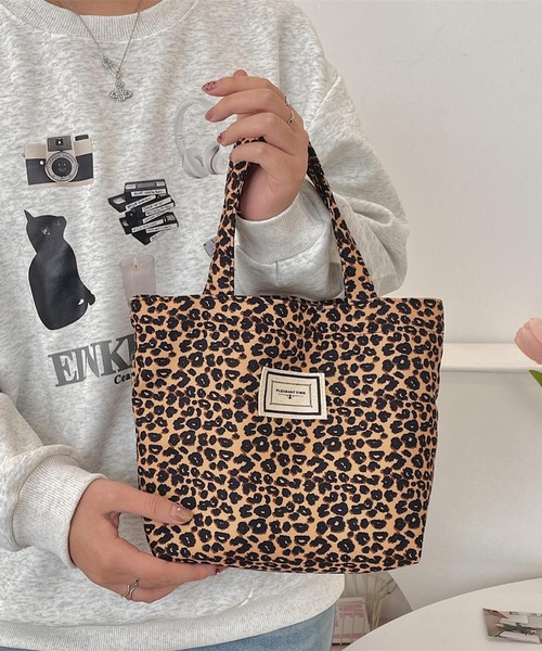 LOEWE ヒョウ柄ミニトートハンドバッグ REAL STYLE ミニトートバッグ レディース 小さめ 帆布 キャンバス