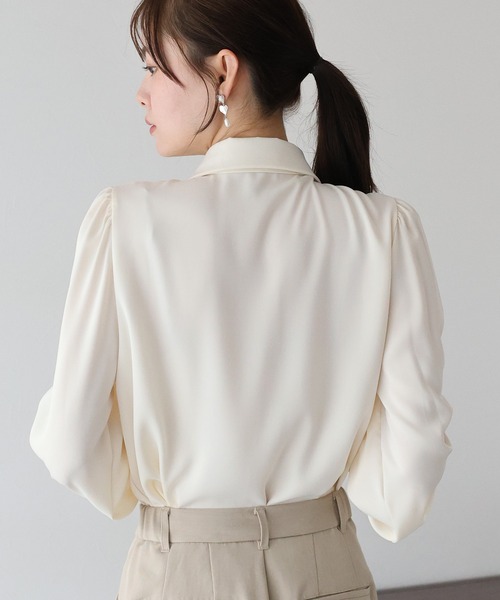 BLUEEAST ブラウス シャツ パールモチーフリボンブラウス