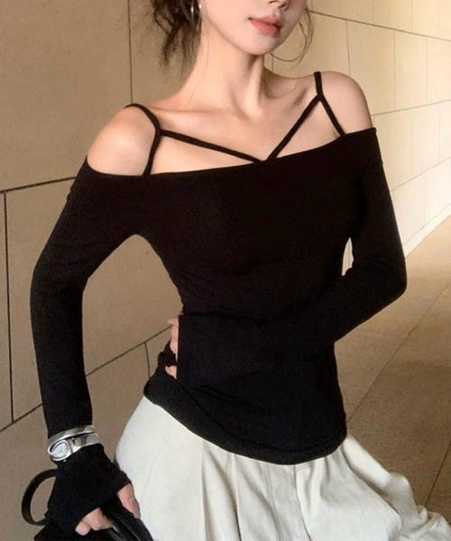 トップス GLAMOROUS JANE GLAMOROUS JANE tシャツ スクエアネック短丈トップス レディース