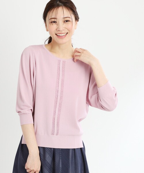 【夏SALE／接触冷感／洗える／ジャケットインナーにおすすめ】レースデザインニット Reflect ニット セーター 「夏SALE／接触冷感／洗える