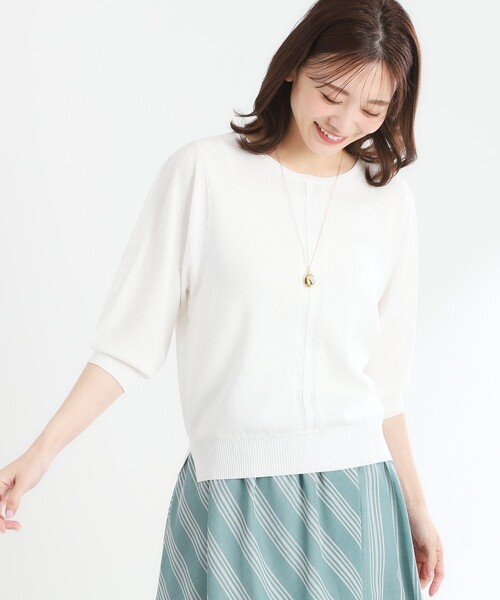 【夏SALE／接触冷感／洗える／ジャケットインナーにおすすめ】レースデザインニット Reflect ニット セーター 「夏SALE／接触冷感／洗える