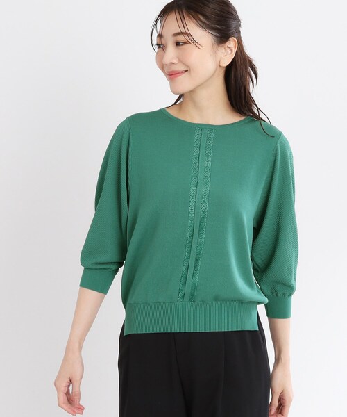 【夏SALE／接触冷感／洗える／ジャケットインナーにおすすめ】レースデザインニット Reflect ニット セーター 「夏SALE／接触冷感／洗える