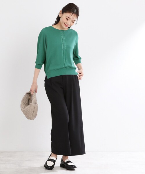 【夏SALE／接触冷感／洗える／ジャケットインナーにおすすめ】レースデザインニット Reflect ニット セーター 「夏SALE／接触冷感／洗える