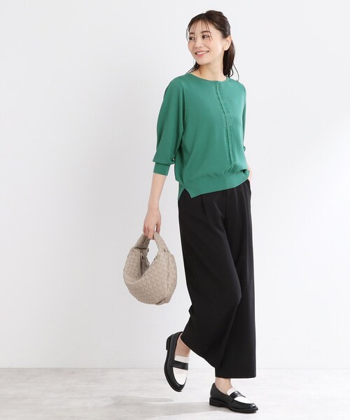 【夏SALE／接触冷感／洗える／ジャケットインナーにおすすめ】レースデザインニット Reflect ニット セーター 「夏SALE／接触冷感／洗える