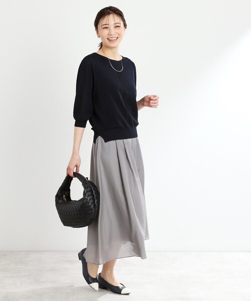 【夏SALE／接触冷感／洗える／ジャケットインナーにおすすめ】レースデザインニット Reflect ニット セーター 「夏SALE／接触冷感／洗える