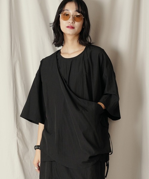 Aphlotus tシャツ アシンメトリー レイヤード デザイン ドレープ プル