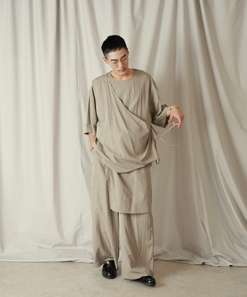 Aphlotus tシャツ アシンメトリー レイヤード デザイン ドレープ プル
