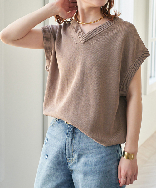 Spick＆Span ベスト ジレ コットンシルクリネンニットベスト